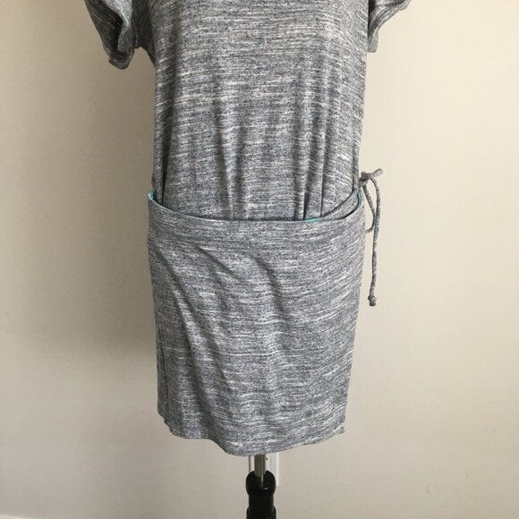 MAEVE Anthropologie Marled Gray Faux Wrap Overlay Front Cuffed Sleeve Dress - Picture 8 of 11